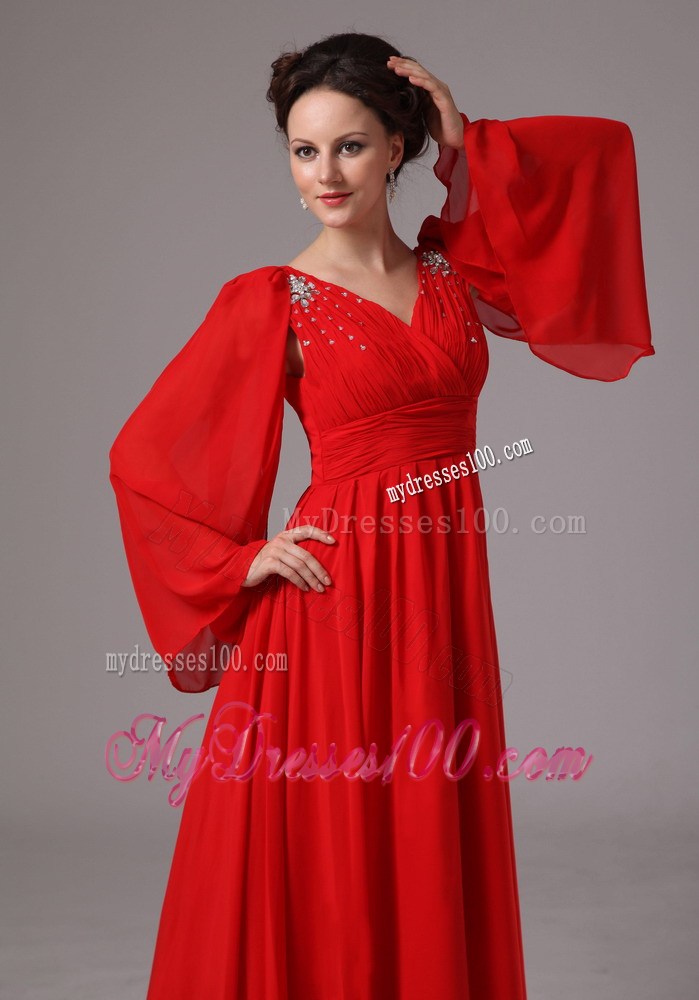 Calypso Sleeves Beaded V-neck Mother In Law Dress Plus Size