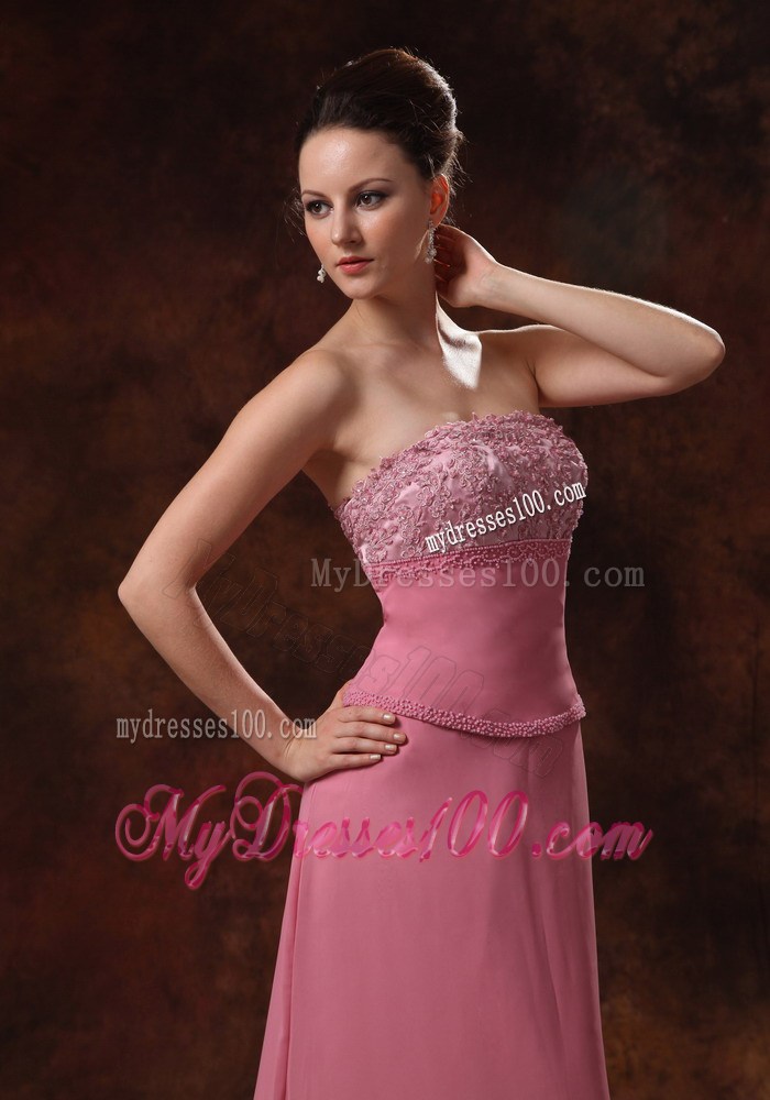 Rose Pink Appliques Decorate Bust Mother of the Bride Dress With Coat