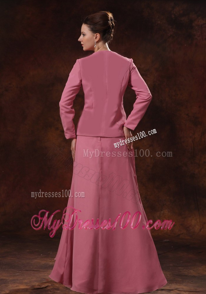 Rose Pink Appliques Decorate Bust Mother of the Bride Dress With Coat