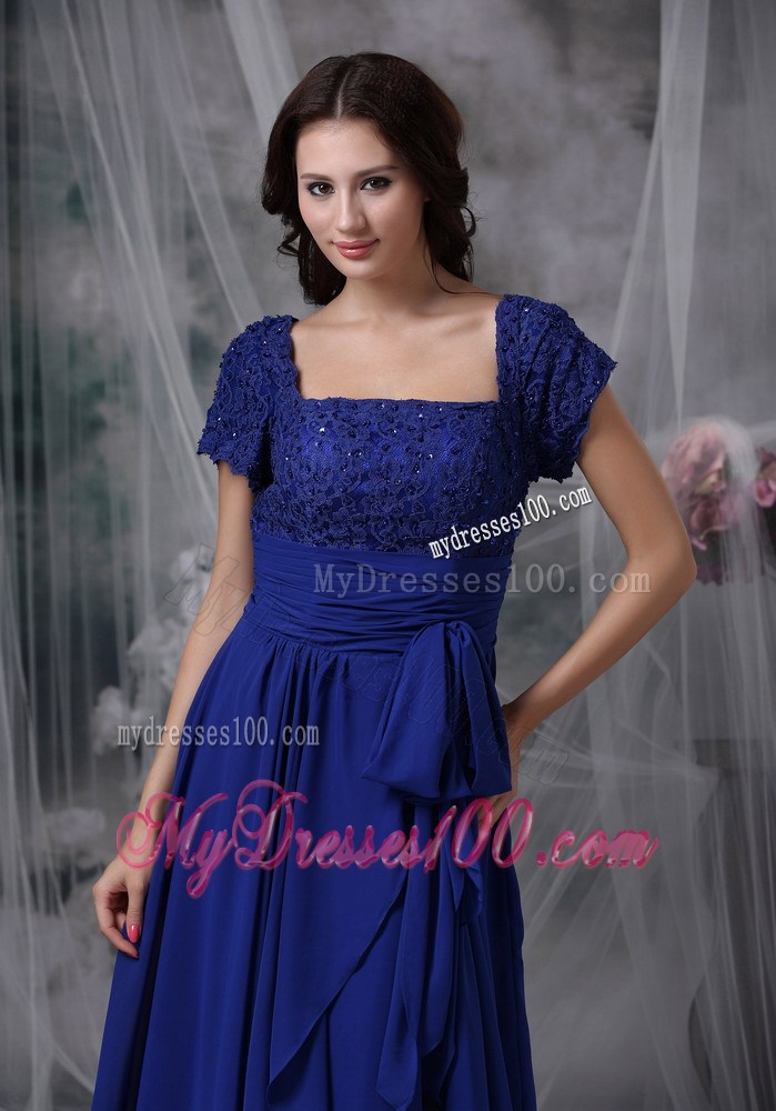 Royal Blue Column Square Floor-length Beading Mother Dress
