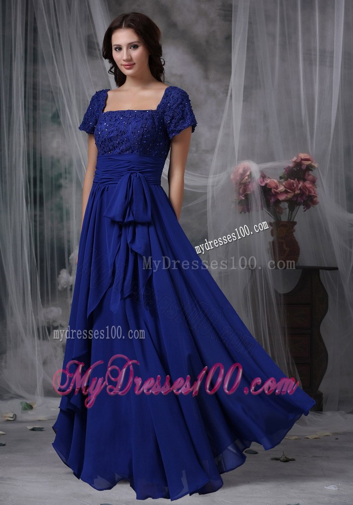 Royal Blue Column Square Floor-length Beading Mother Dress