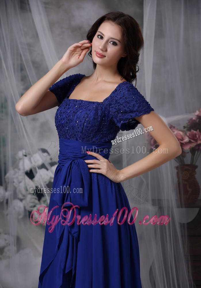Royal Blue Column Square Floor-length Beading Mother Dress
