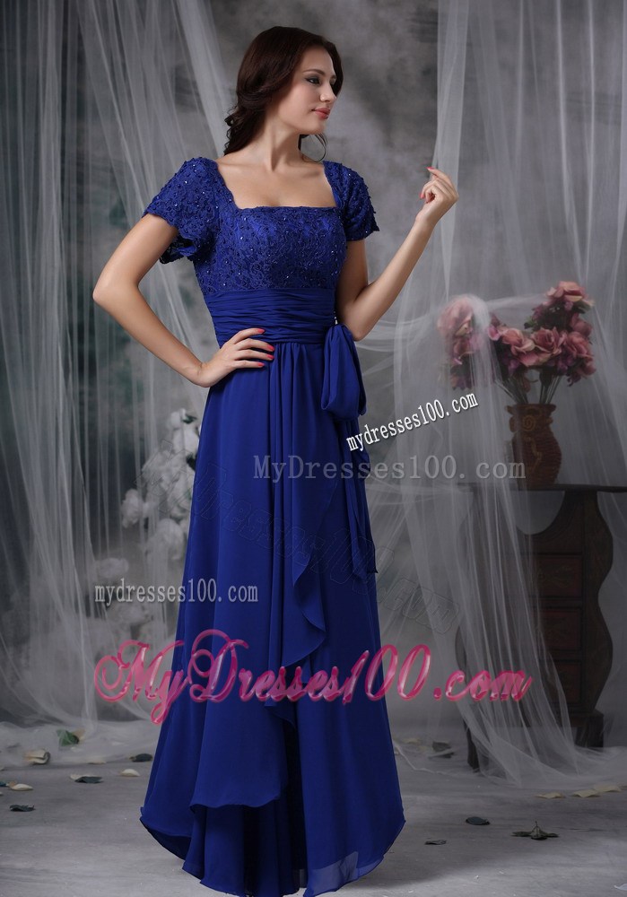 Royal Blue Column Square Floor-length Beading Mother Dress