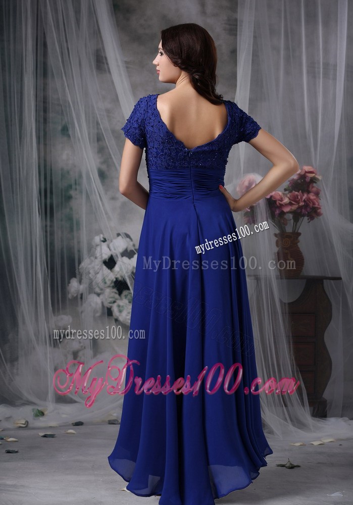 Royal Blue Column Square Floor-length Beading Mother Dress