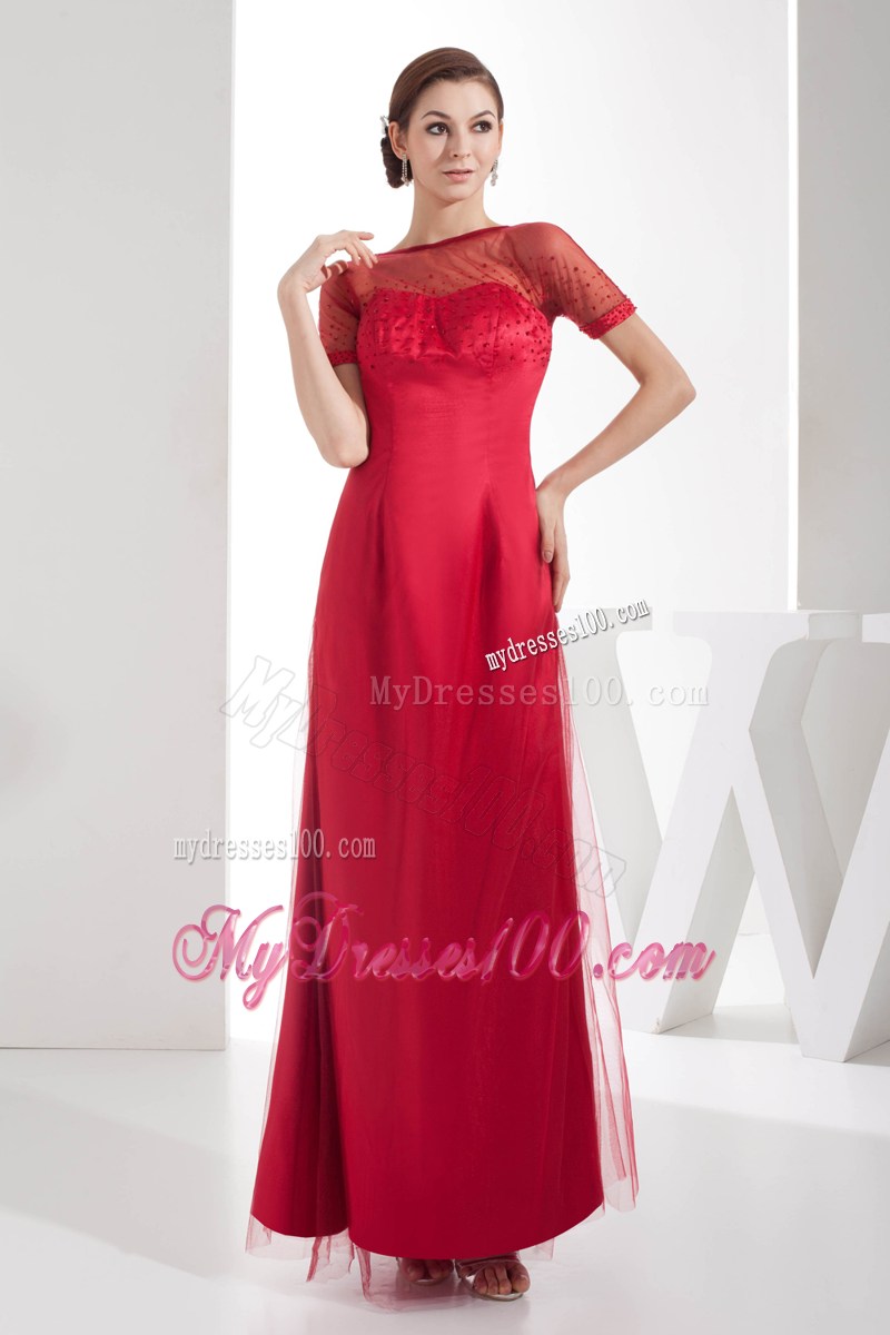 Sheer Scoop Neckline Ankle-length Mother Of Bride Dress with Sleeves