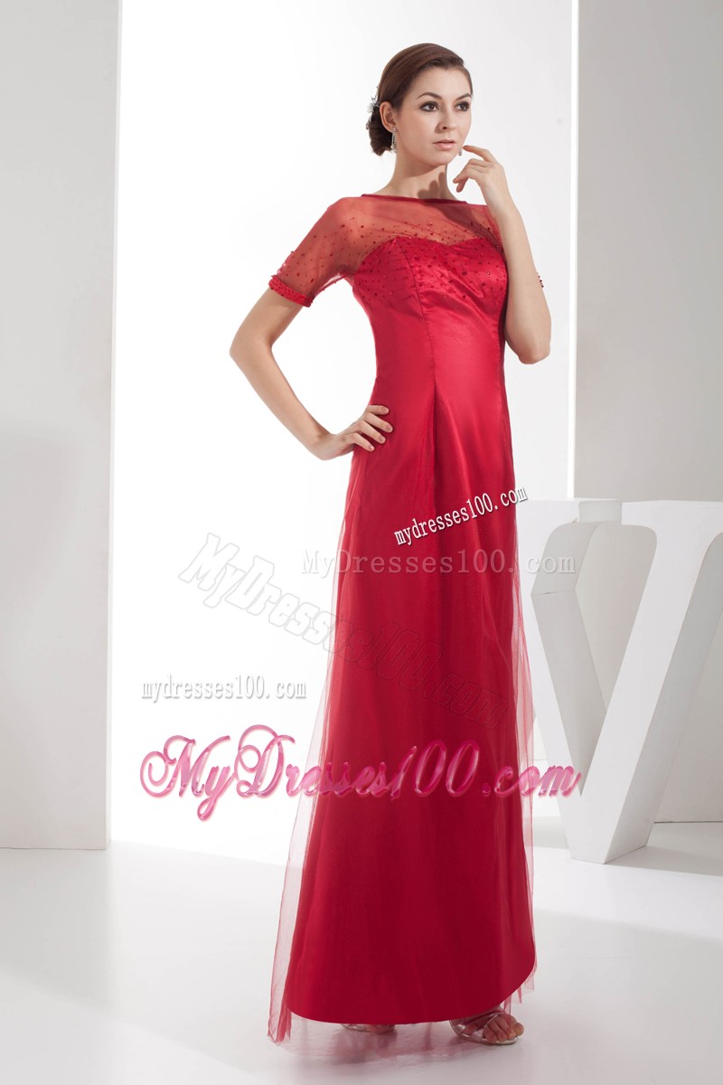 Sheer Scoop Neckline Ankle-length Mother Of Bride Dress with Sleeves
