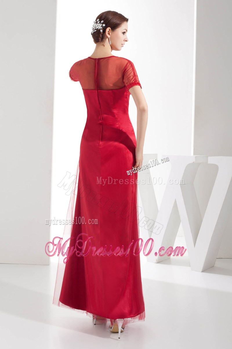 Sheer Scoop Neckline Ankle-length Mother Of Bride Dress with Sleeves