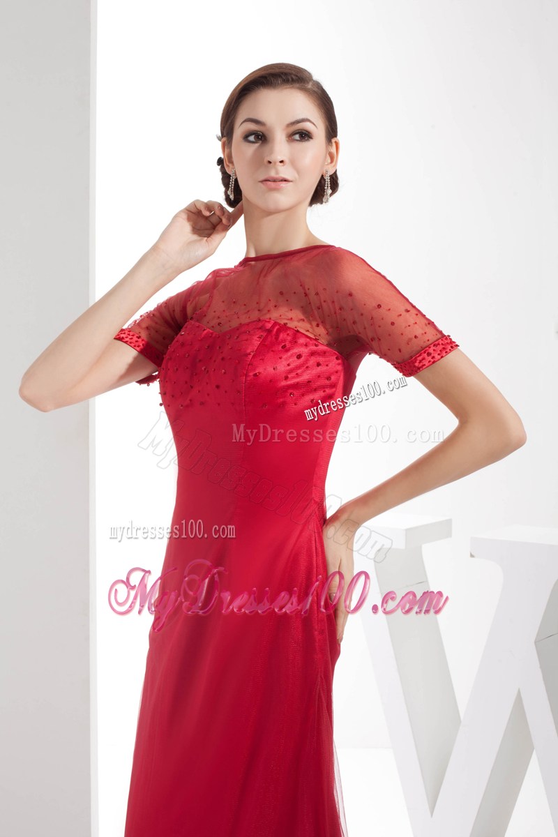 Sheer Scoop Neckline Ankle-length Mother Of Bride Dress with Sleeves