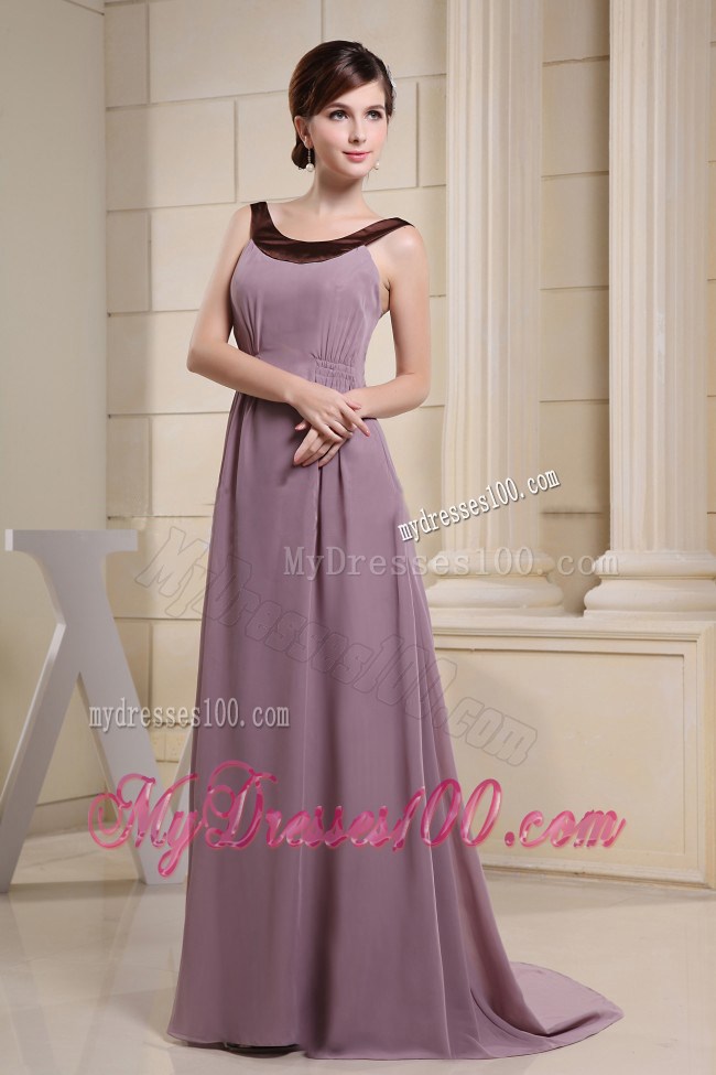 Scoop Mother Of The Bride Dress With Light Purple and Brush Train