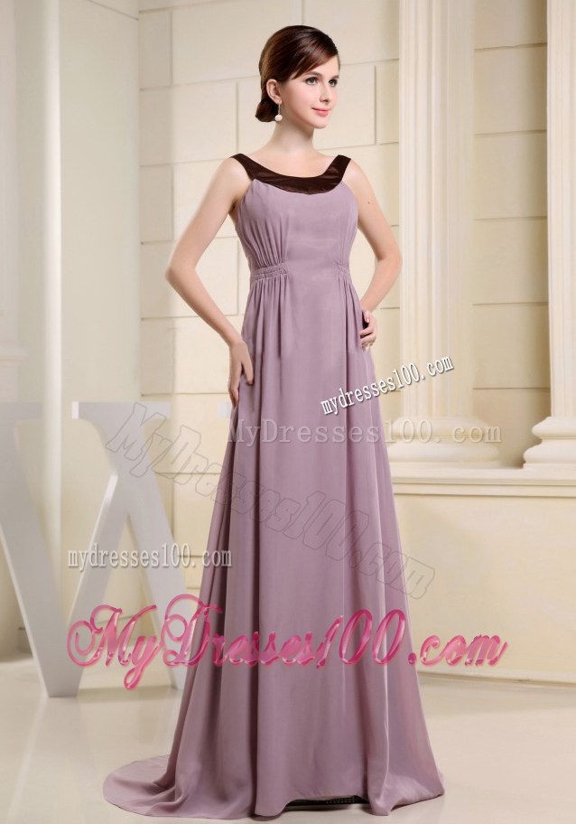 Scoop Mother Of The Bride Dress With Light Purple and Brush Train