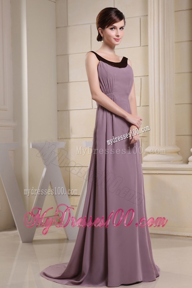 Scoop Mother Of The Bride Dress With Light Purple and Brush Train