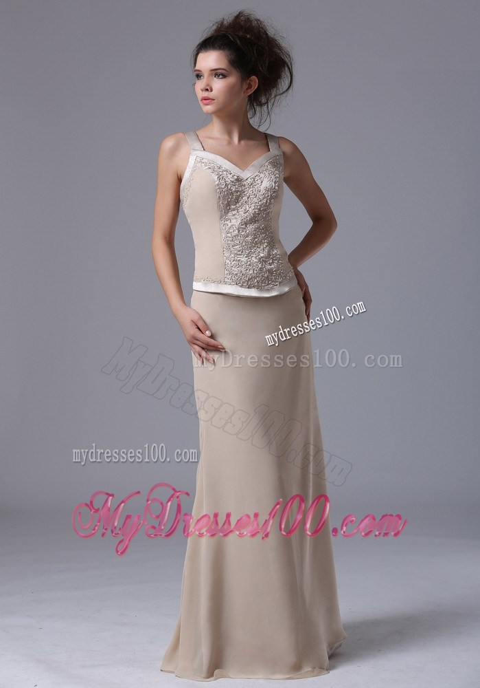 Simple Straps Column Zipper-up Mother of the Bride Dress with Beading