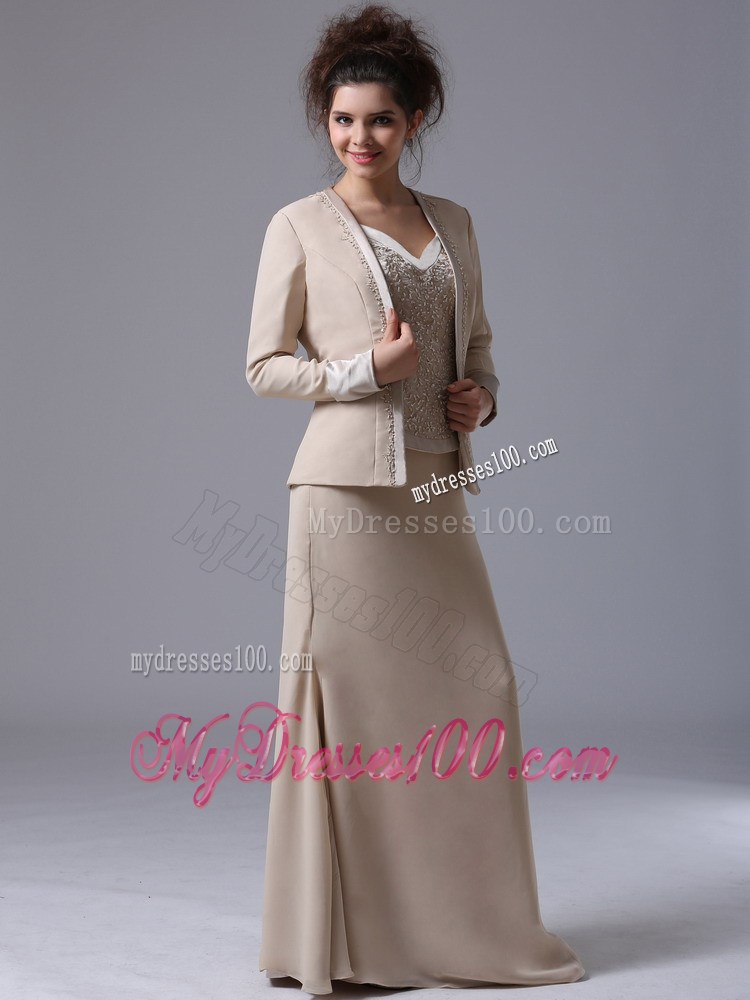 Simple Straps Column Zipper-up Mother of the Bride Dress with Beading