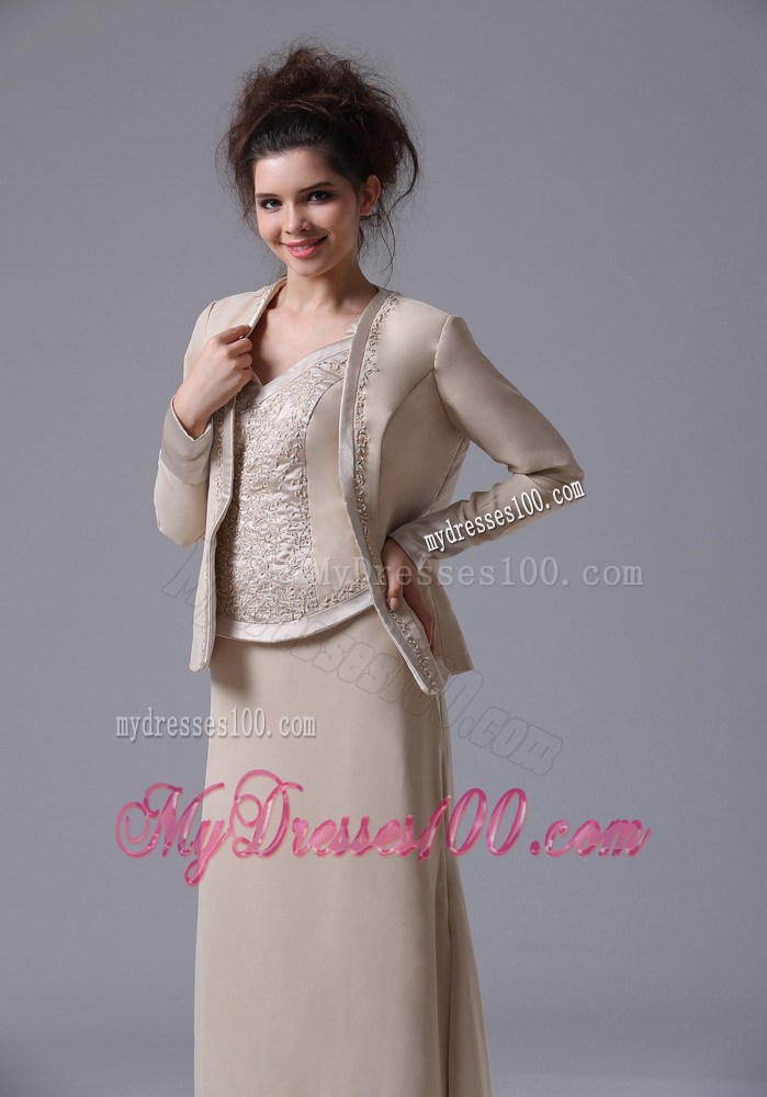 Simple Straps Column Zipper-up Mother of the Bride Dress with Beading