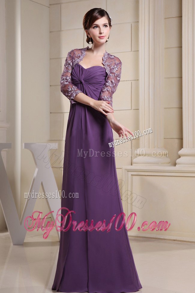 Simple Sweetheart Mother Dress with Ruche Purple with Lace Jacket