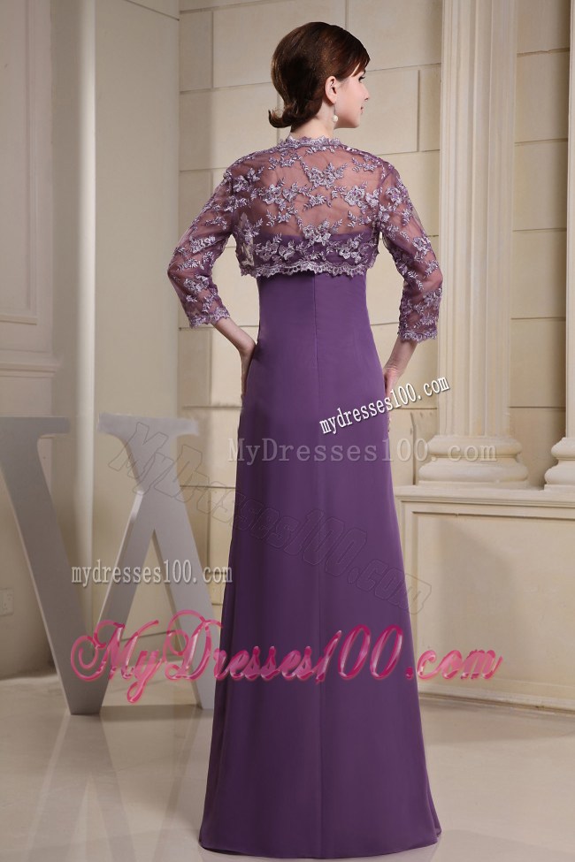 Simple Sweetheart Mother Dress with Ruche Purple with Lace Jacket