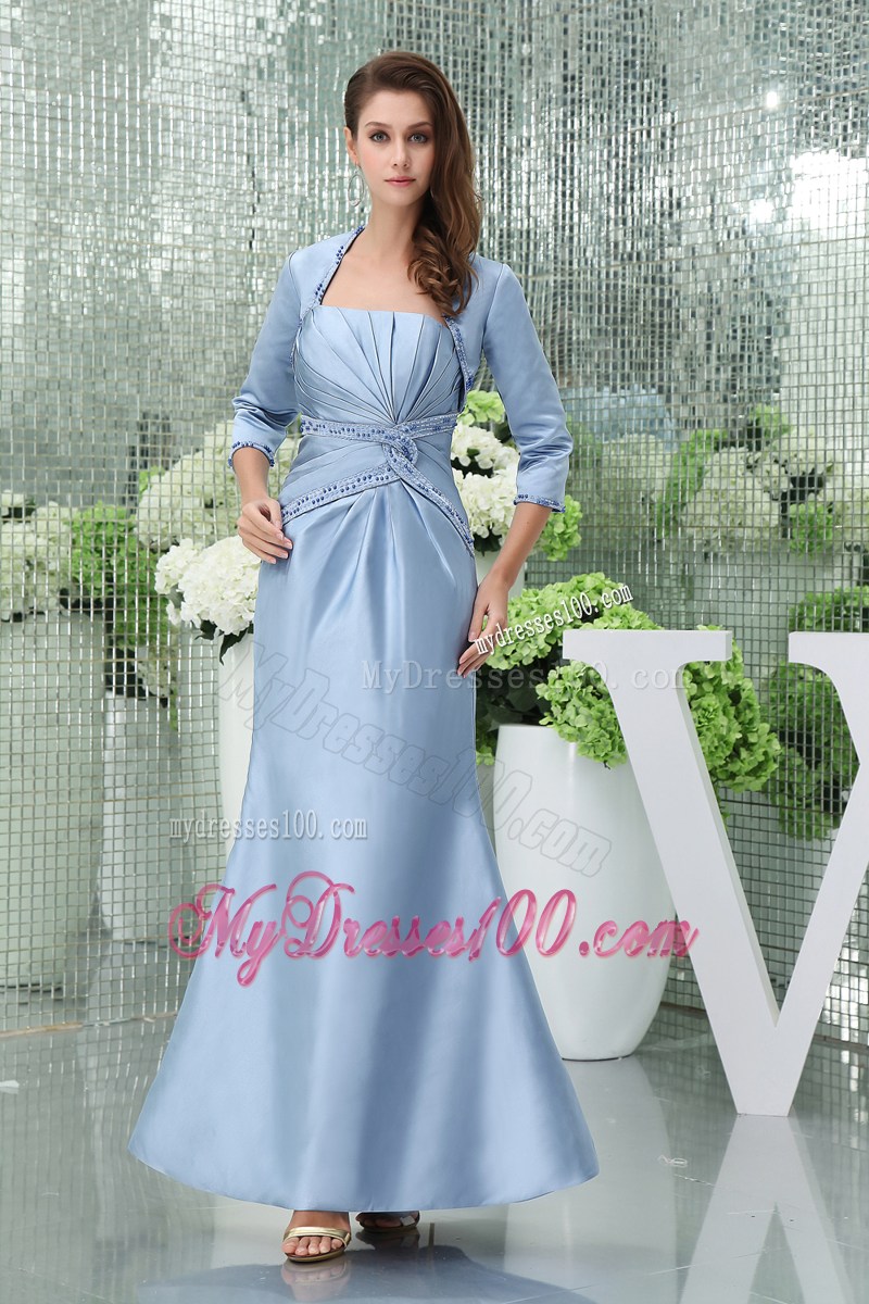 Trumpet Ankle-length Beaded Strapless Mother In Law Dresses