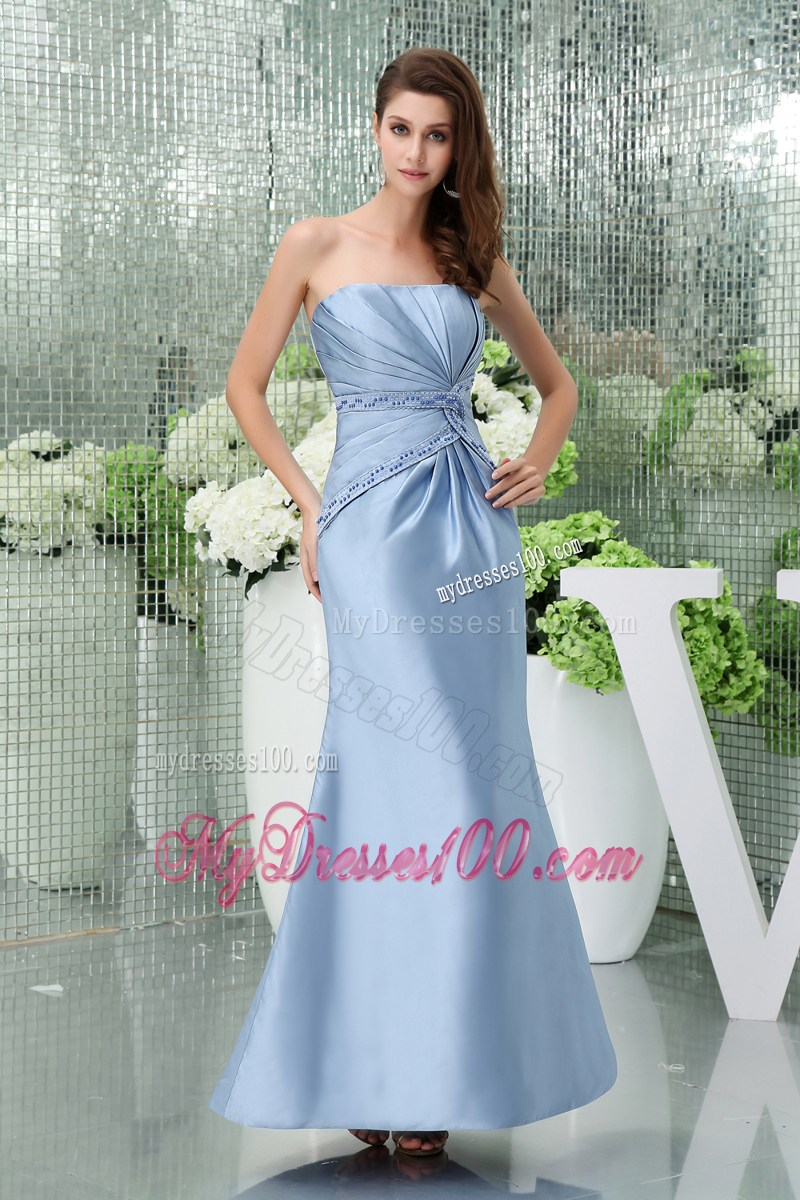 Trumpet Ankle-length Beaded Strapless Mother In Law Dresses