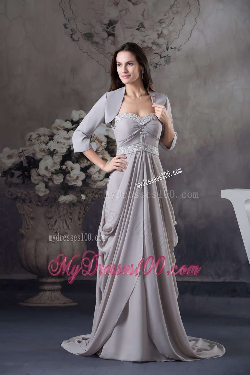 Sweetheart Beading Ruched Brush Train Mother Of The Bride Dress