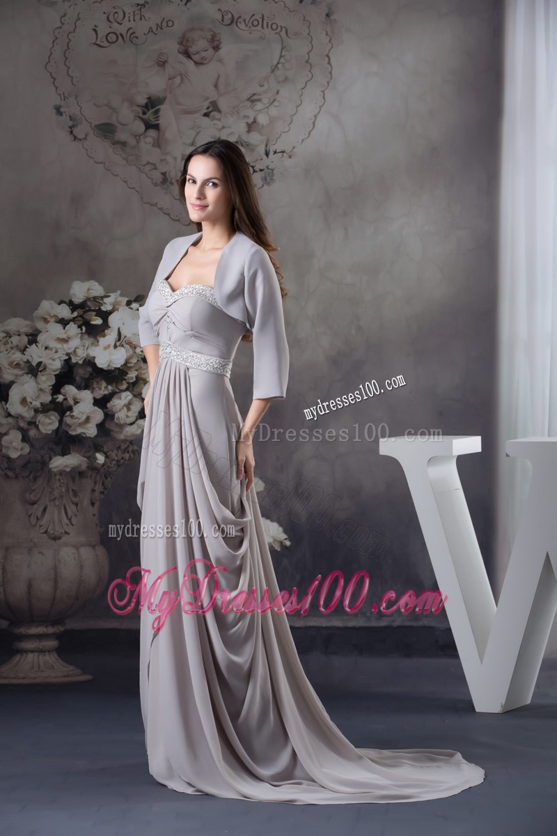 Sweetheart Beading Ruched Brush Train Mother Of The Bride Dress