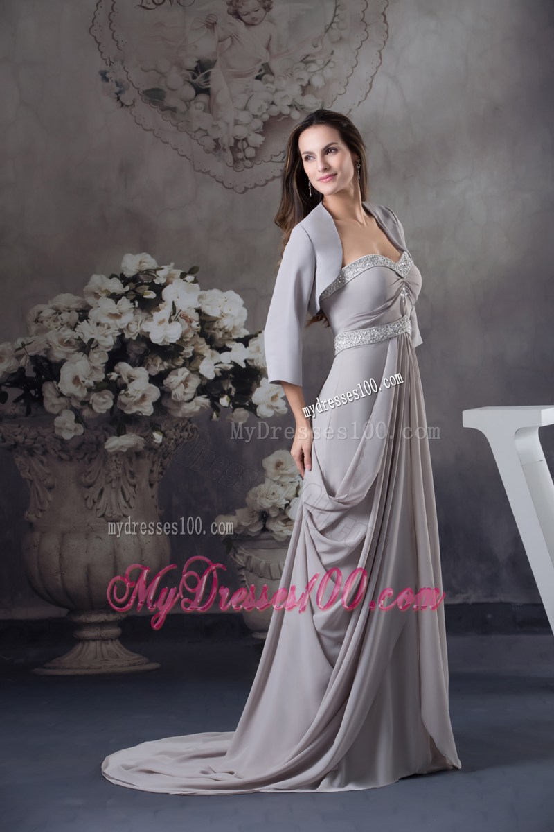 Sweetheart Beading Ruched Brush Train Mother Of The Bride Dress
