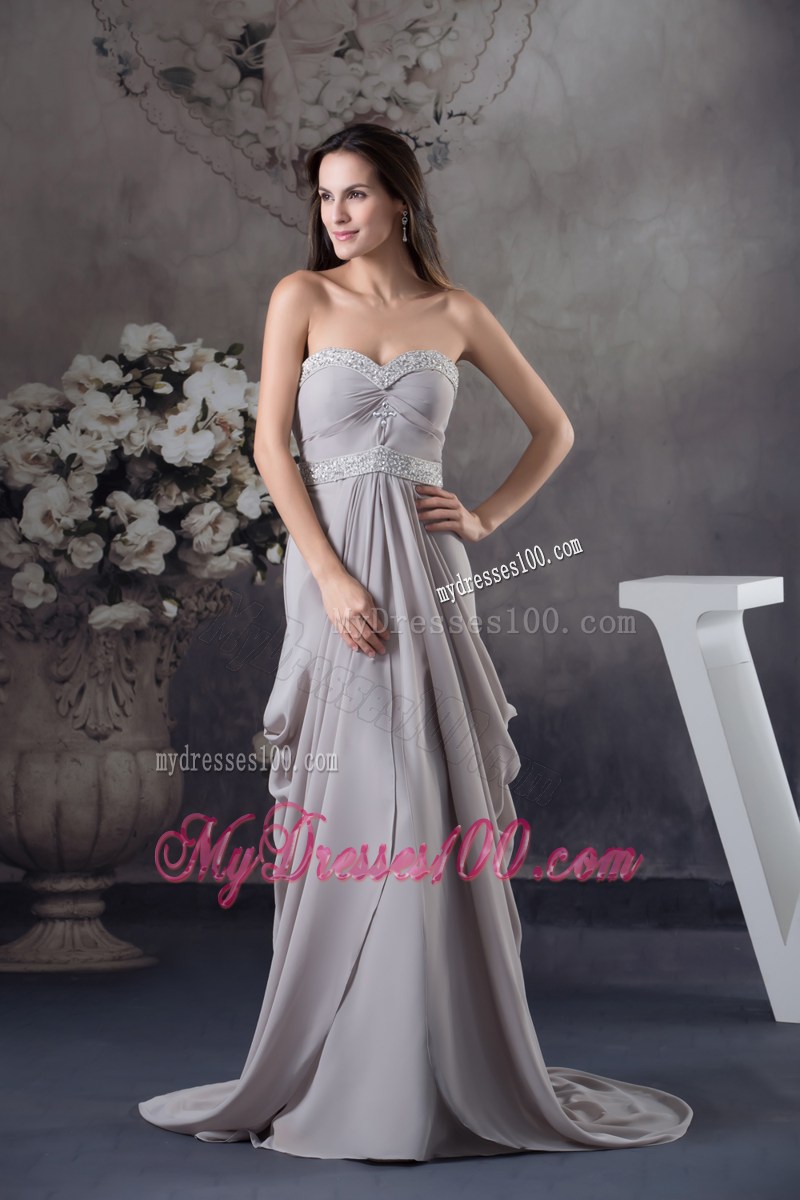 Sweetheart Beading Ruched Brush Train Mother Of The Bride Dress