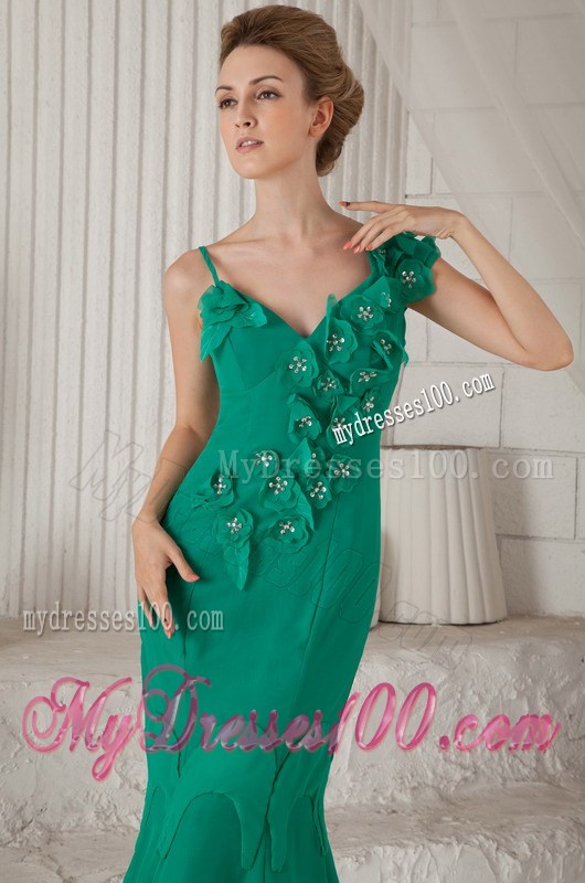 Mermaid Mothers Dresses with Beaded Hand Made Flowers Cap Sleeve