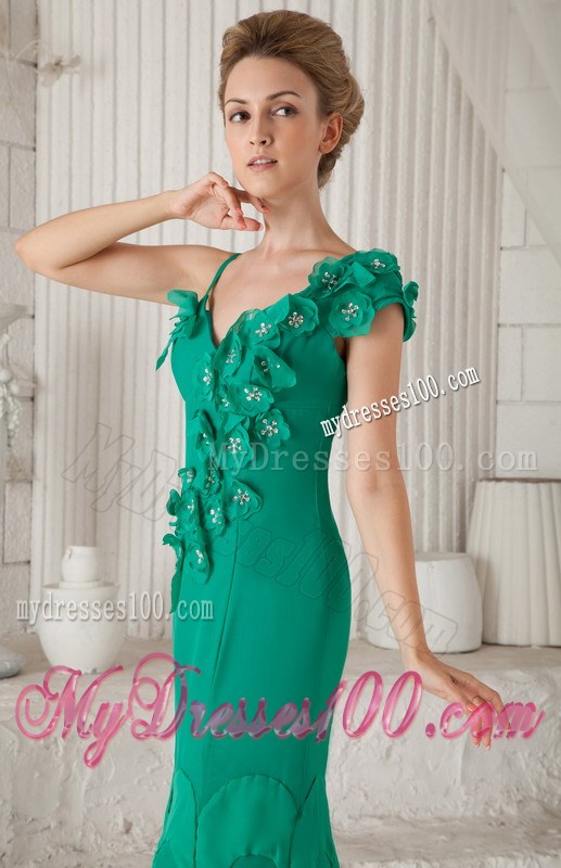 Mermaid Mothers Dresses with Beaded Hand Made Flowers Cap Sleeve