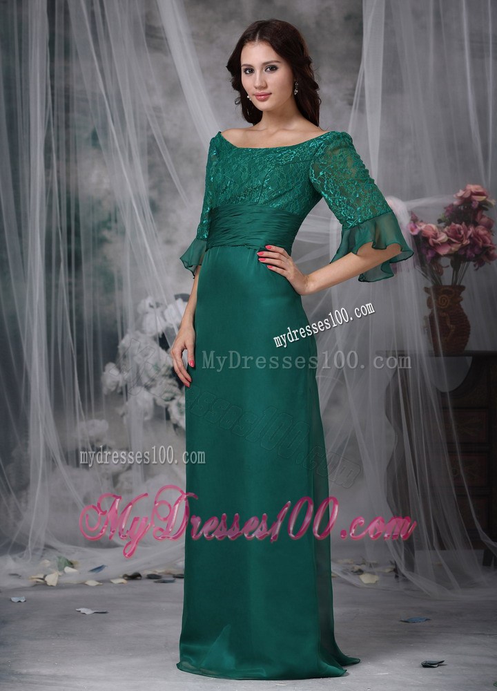 Turquoise Column Scoop Mother of the Bride Dress with Short Sleeves