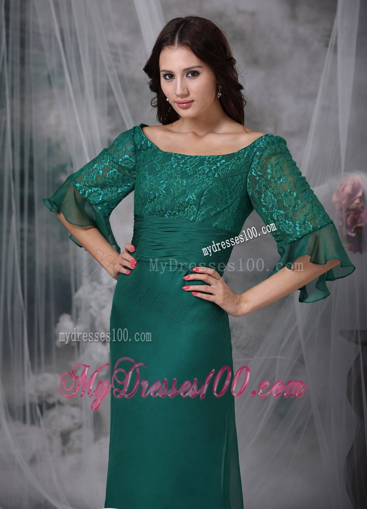 Turquoise Column Scoop Mother of the Bride Dress with Short Sleeves