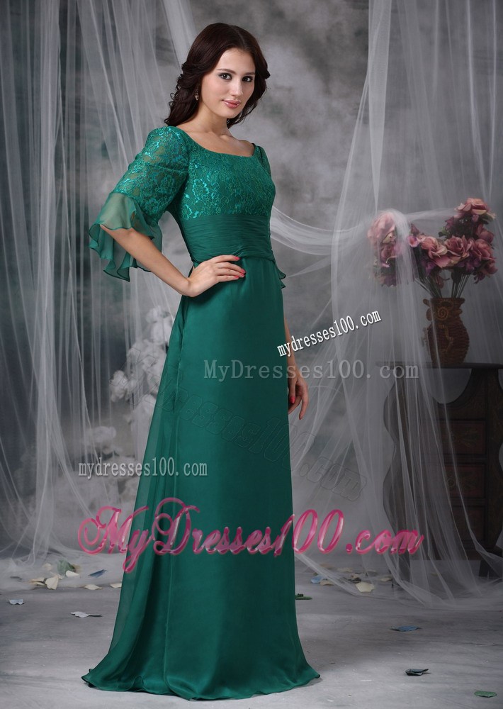 Turquoise Column Scoop Mother of the Bride Dress with Short Sleeves
