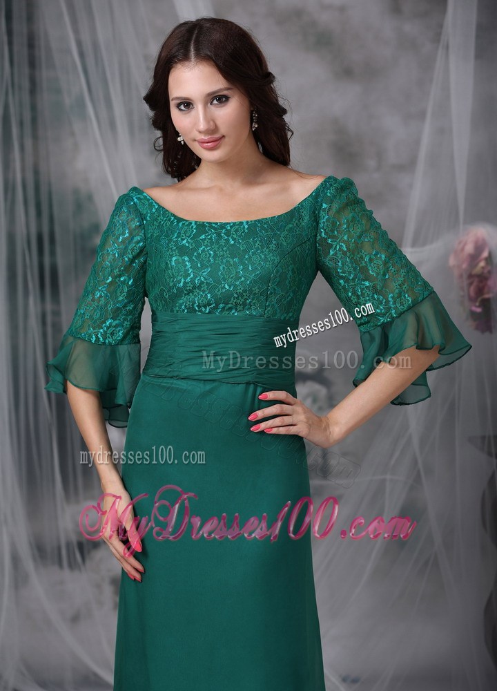 Turquoise Column Scoop Mother of the Bride Dress with Short Sleeves