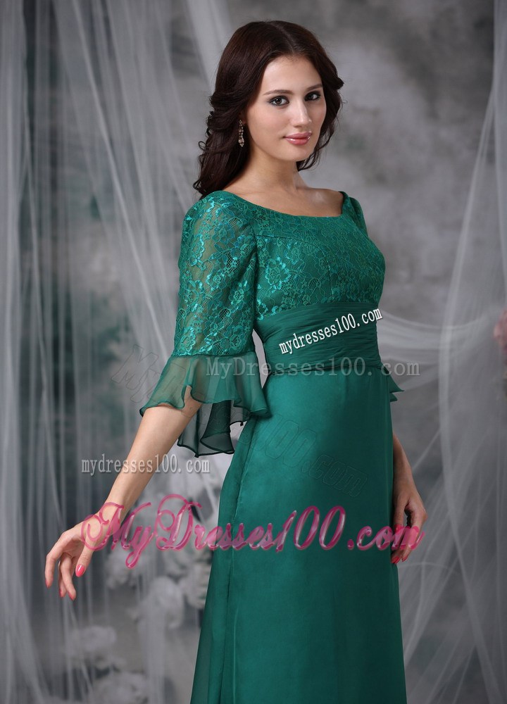 Turquoise Column Scoop Mother of the Bride Dress with Short Sleeves