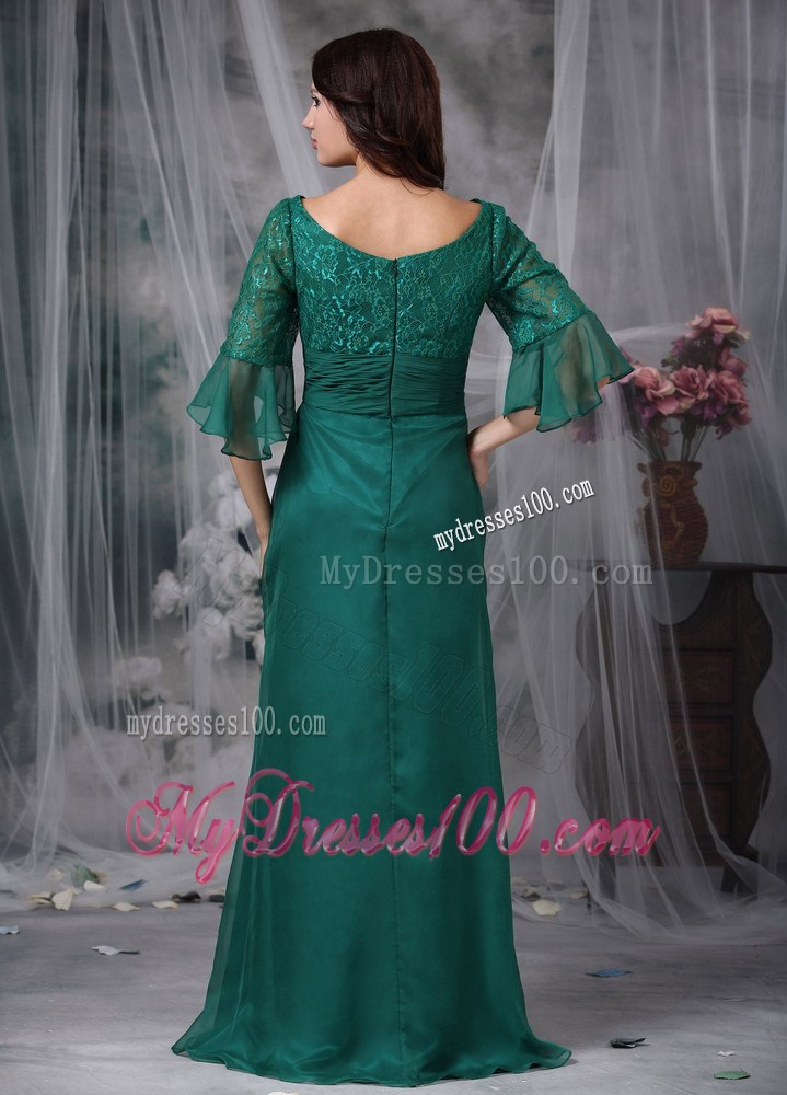 Turquoise Column Scoop Mother of the Bride Dress with Short Sleeves