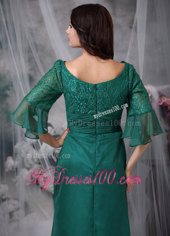 Turquoise Column Scoop Mother of the Bride Dress with Short Sleeves
