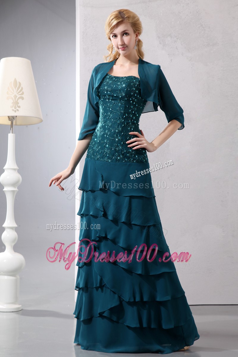 Column Beaded Lace Top Ruffle Tiers Long Bottom Mothers Dresses