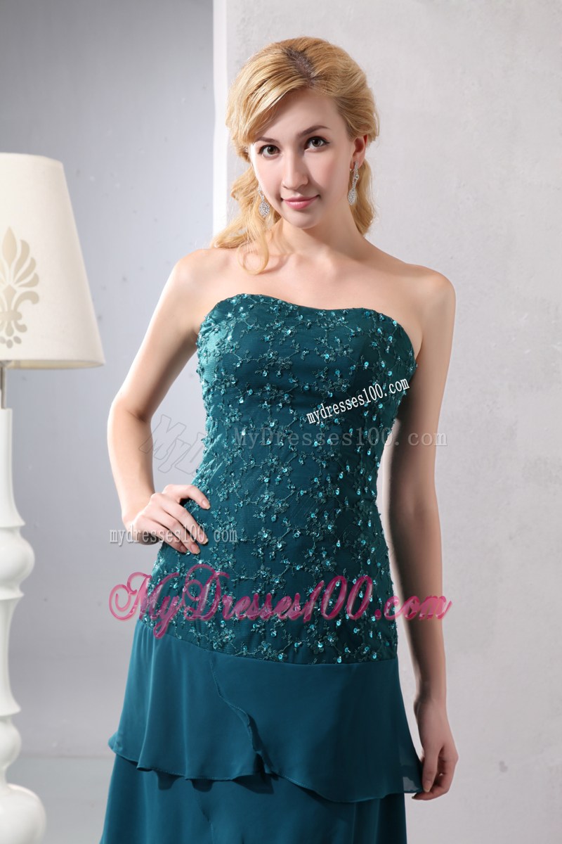 Column Beaded Lace Top Ruffle Tiers Long Bottom Mothers Dresses
