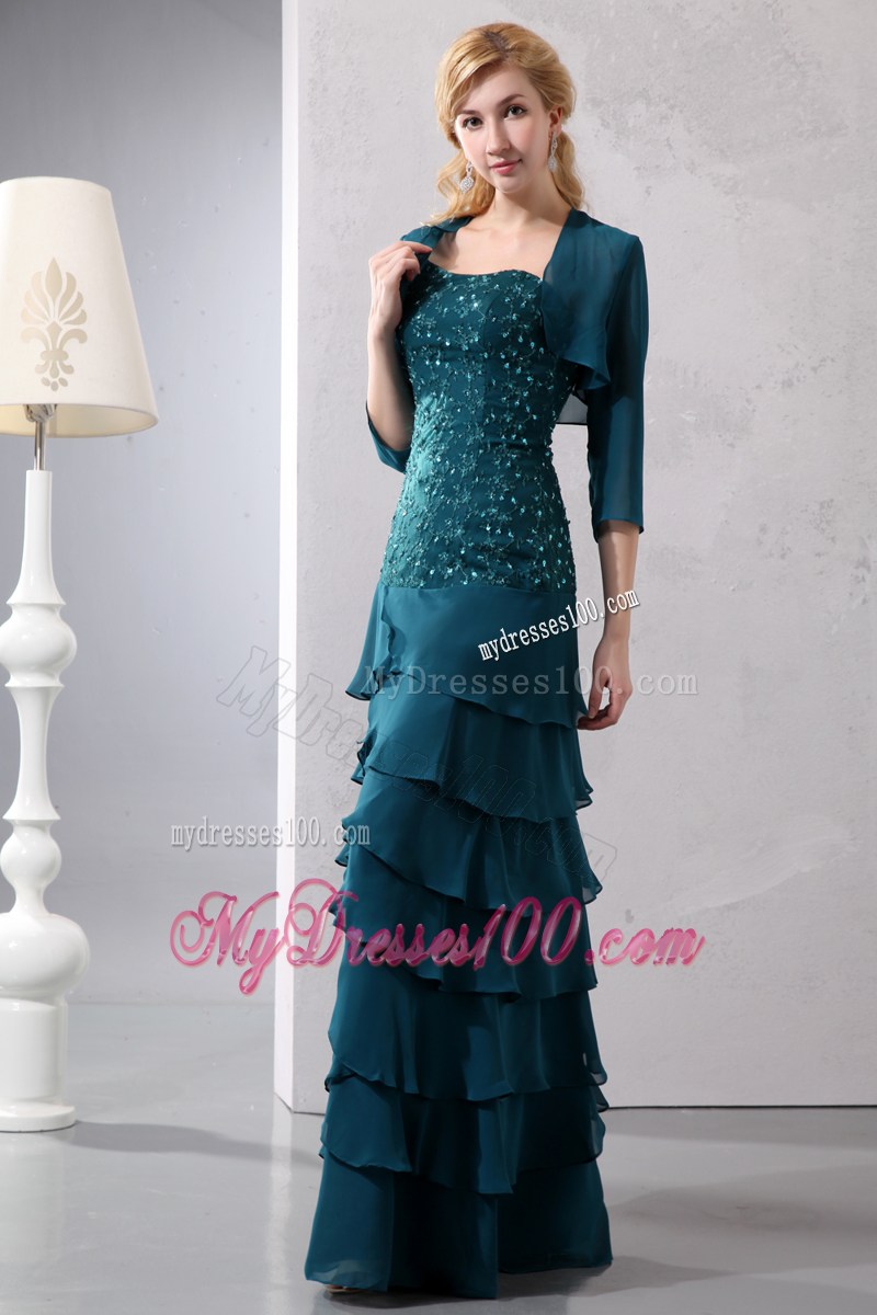 Column Beaded Lace Top Ruffle Tiers Long Bottom Mothers Dresses