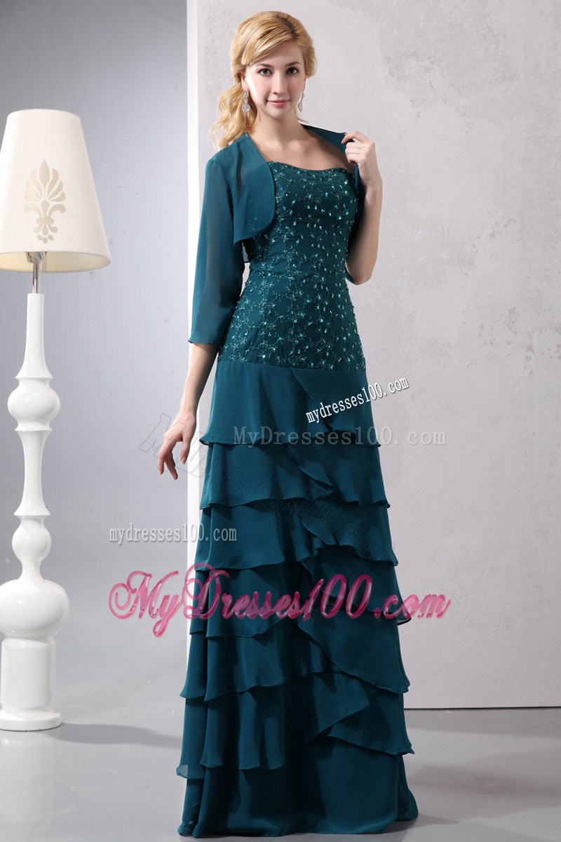 Column Beaded Lace Top Ruffle Tiers Long Bottom Mothers Dresses