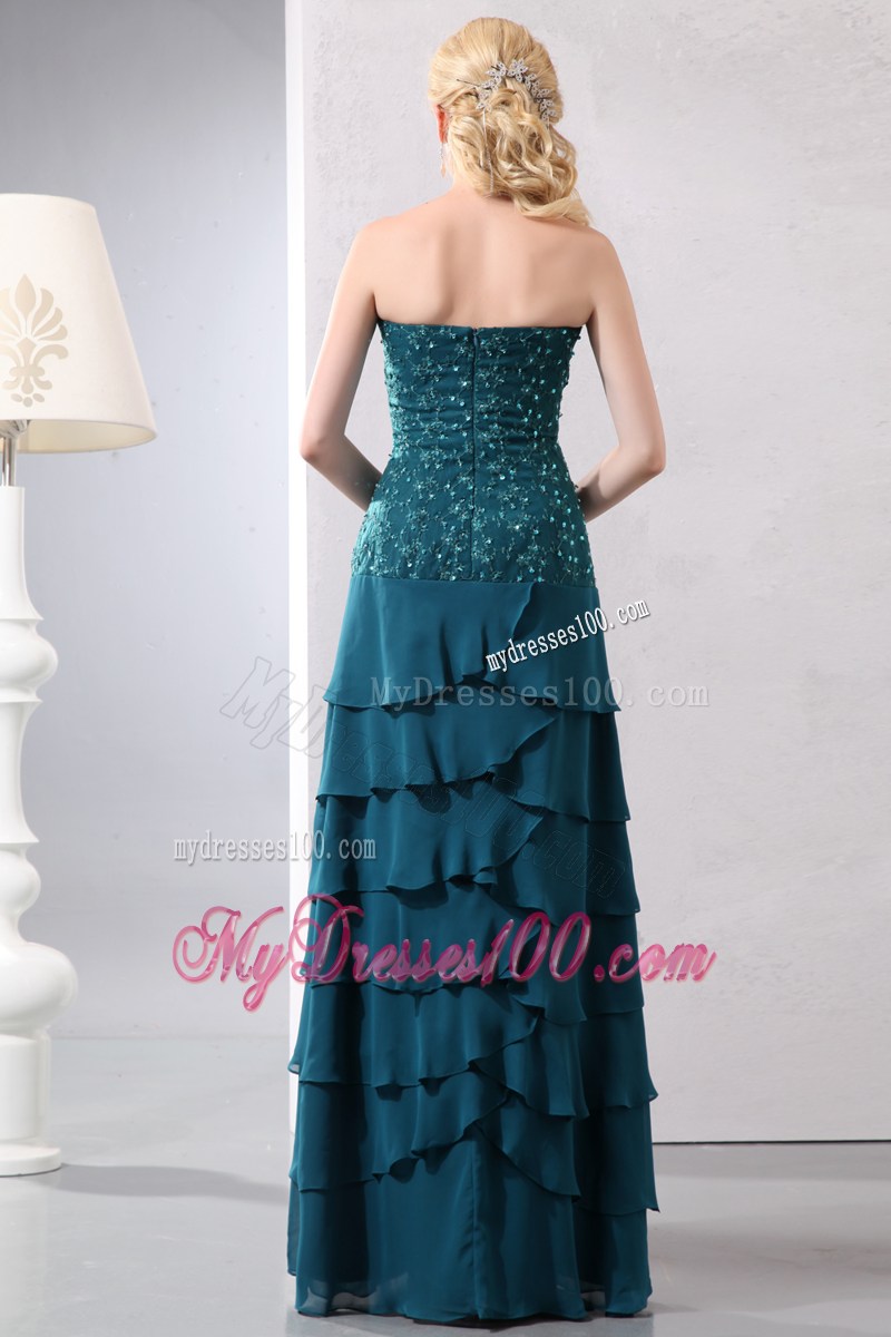 Column Beaded Lace Top Ruffle Tiers Long Bottom Mothers Dresses