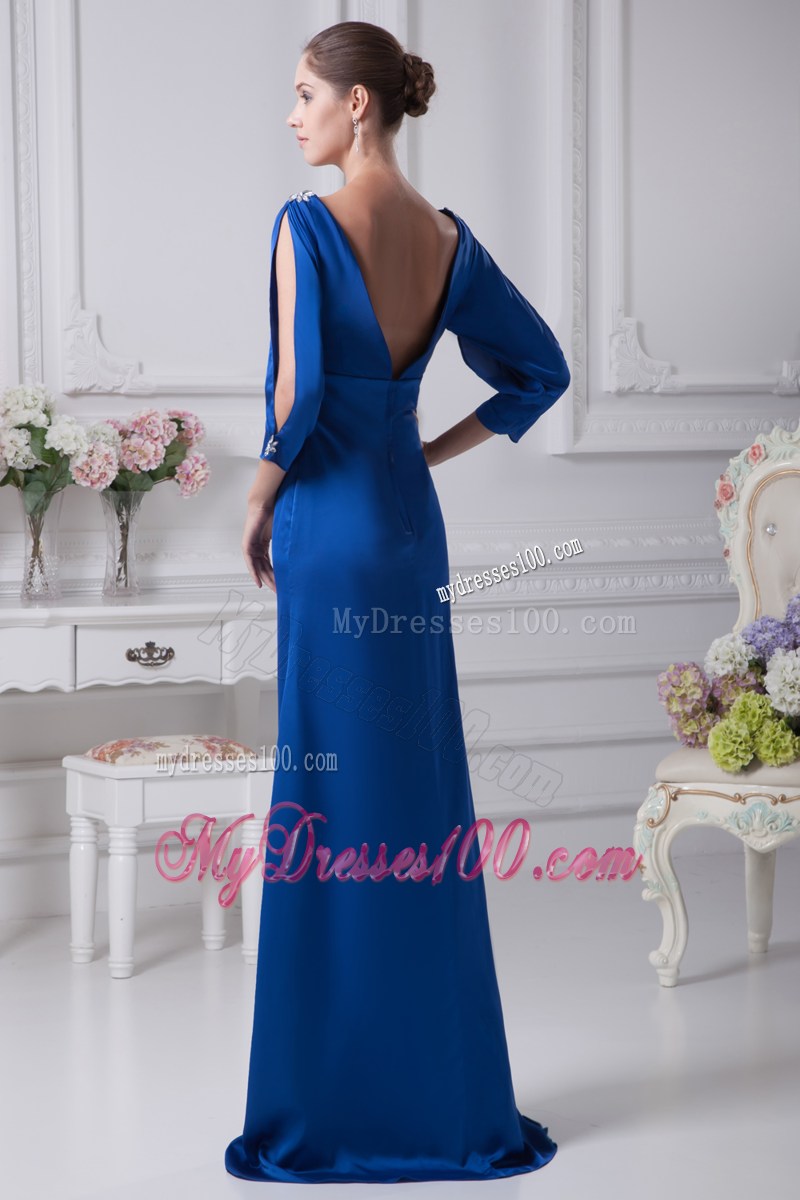 Royal Blue Open Sleeves V-neck Mothers Dresses with Open Back