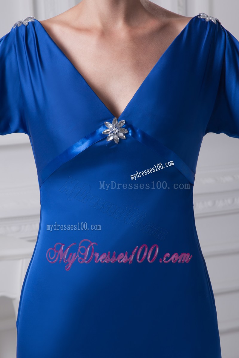 Royal Blue Open Sleeves V-neck Mothers Dresses with Open Back