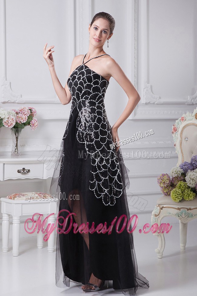 V-neck Black Beaded Decorate Shoulder Tulle Mother Of The Bride Dress