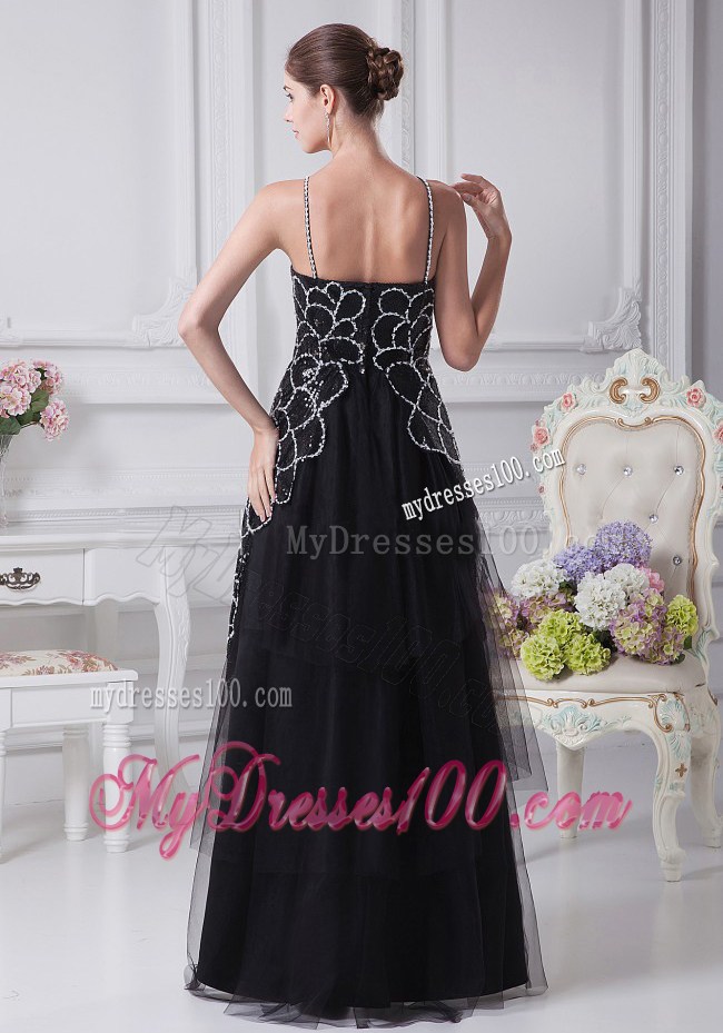 V-neck Black Beaded Decorate Shoulder Tulle Mother Of The Bride Dress