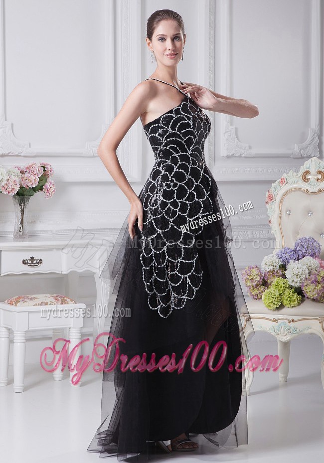 V-neck Black Beaded Decorate Shoulder Tulle Mother Of The Bride Dress