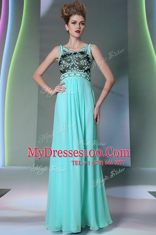 Custom Made Scoop Sleeveless Mother Of The Bride Dress Floor Length Beading Aqua Blue Chiffon