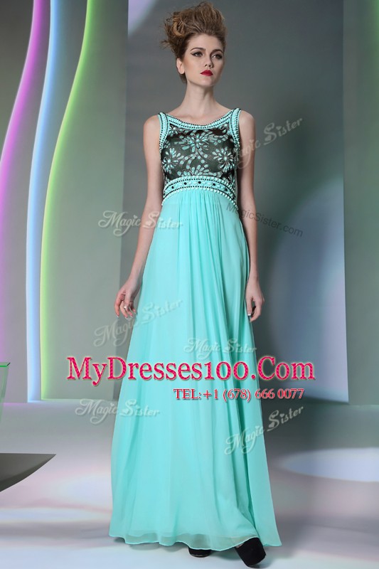 Custom Made Scoop Sleeveless Mother Of The Bride Dress Floor Length Beading Aqua Blue Chiffon