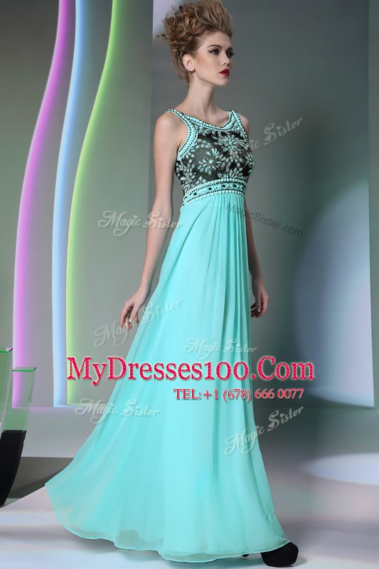 Custom Made Scoop Sleeveless Mother Of The Bride Dress Floor Length Beading Aqua Blue Chiffon
