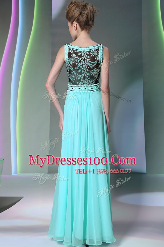 Custom Made Scoop Sleeveless Mother Of The Bride Dress Floor Length Beading Aqua Blue Chiffon