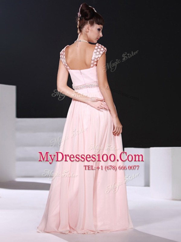 Stunning Floor Length Zipper Mother Of The Bride Dress Baby Pink for Prom and Party with Beading